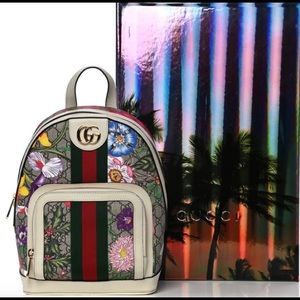 Gucci GG Supreme Monogram Flora Web Small Ophidia Day Backpack White